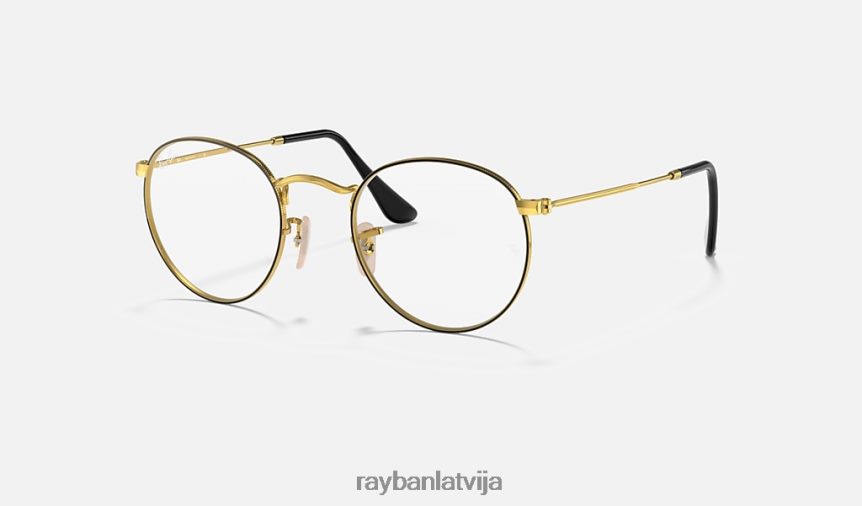 apaļa metāla optika pulēts melns uz zelta F0L86X2540 sievietes Ray-Ban brilles