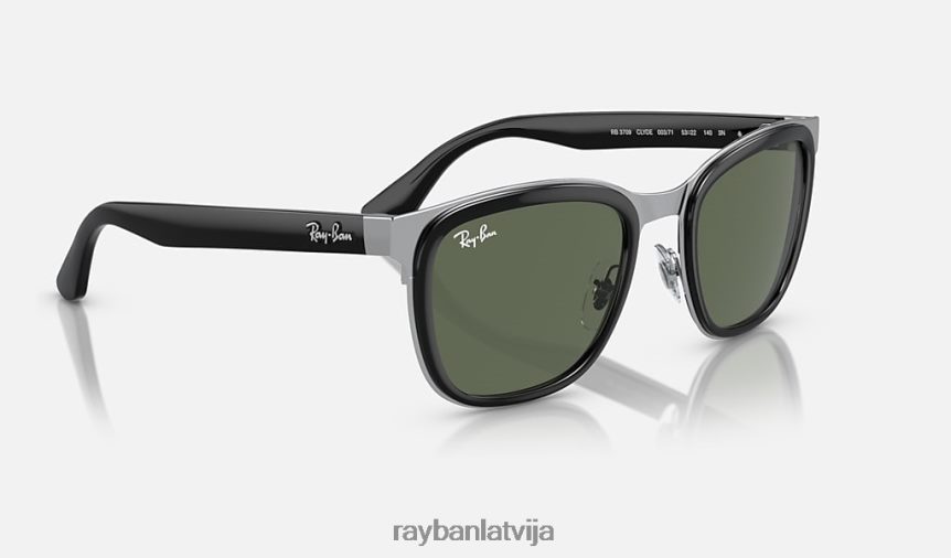 Clyde pulēta melna uz sudraba/tumši zaļa F0L86X297 vīriešiem Ray-Ban saulesbrilles