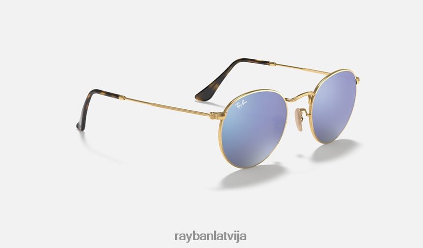 apaļas plakanas lēcas pulēts zelts/gaiši zils F0L86X641 vīriešiem Ray-Ban saulesbrilles