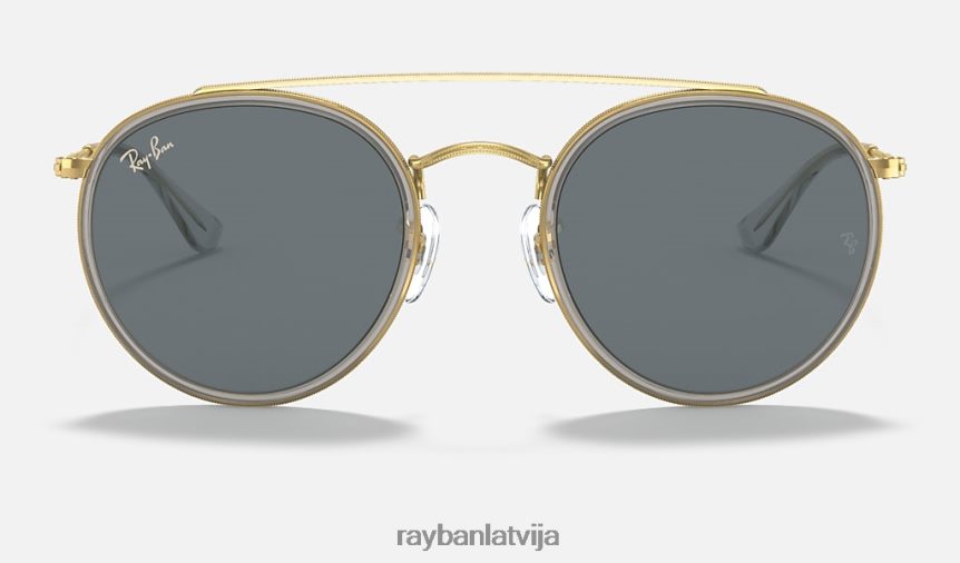 apaļš dubultais tilts pulēts zelts/zils/pelēks F0L86X1057 vīriešiem Ray-Ban saulesbrilles