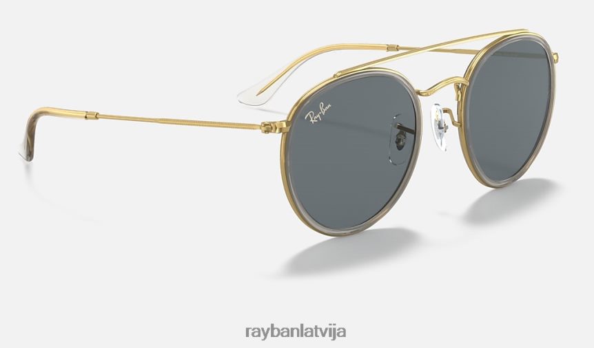 apaļš dubultais tilts pulēts zelts/zils/pelēks F0L86X1057 vīriešiem Ray-Ban saulesbrilles
