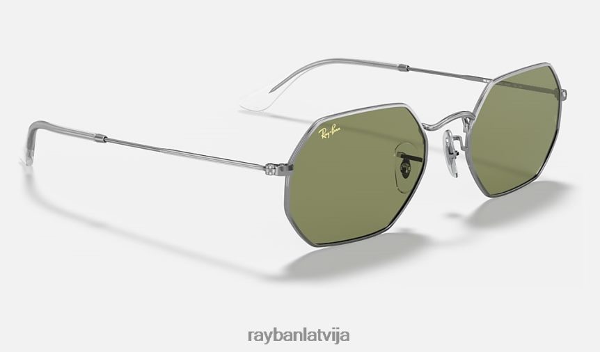 astoņstūrains pulēta sudraba/gaiši zaļa F0L86X1179 vīriešiem Ray-Ban saulesbrilles