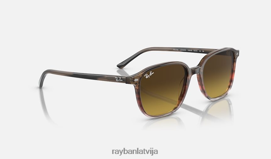leonards pulēta svītraina brūna/sarkana/brūna F0L86X218 vīriešiem Ray-Ban saulesbrilles