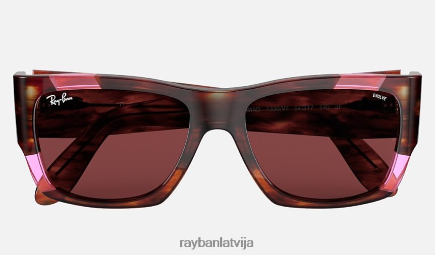 nomad rozā fluo pulēta svītraina havana/rozā fluo/rozā F0L86X1092 vīriešiem Ray-Ban saulesbrilles