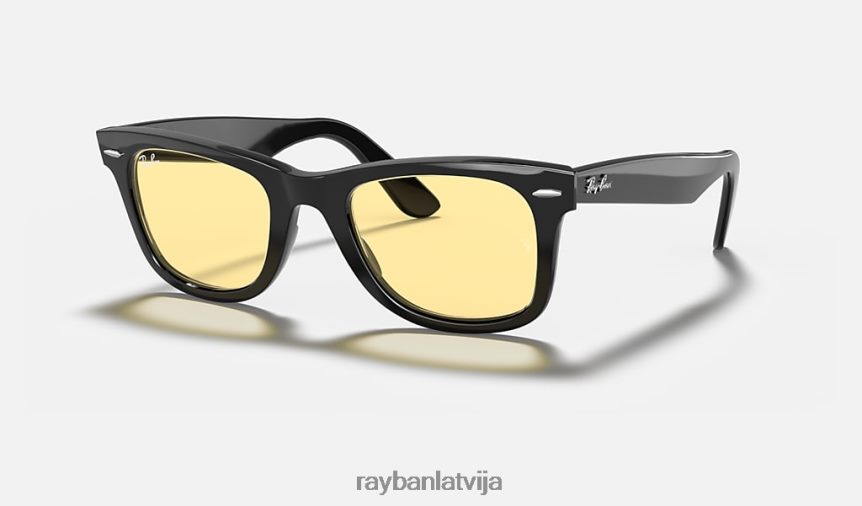 oriģinālās wayfarer mazgātās lēcas pulēta melna/dzeltena F0L86X398 vīriešiem Ray-Ban saulesbrilles