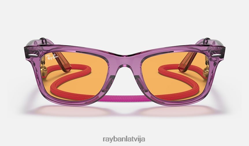oriģināls wayfarer krāsu bloks pulēta caurspīdīga violeta/oranža F0L86X1393 vīriešiem Ray-Ban saulesbrilles
