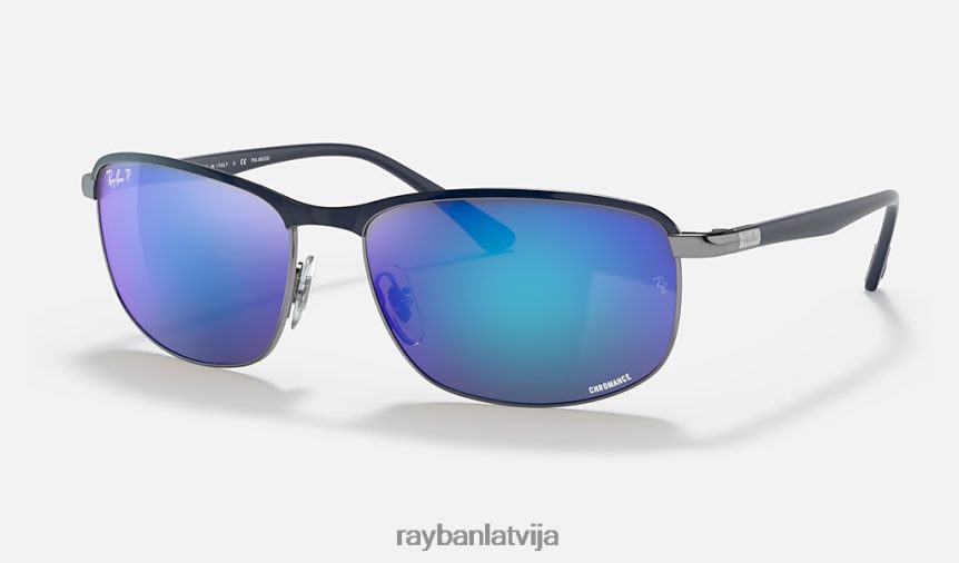 rb3671 kanālu krāsa matēts zils uz gunmetāla/pelēks/zils F0L86X1187 vīriešiem Ray-Ban saulesbrilles