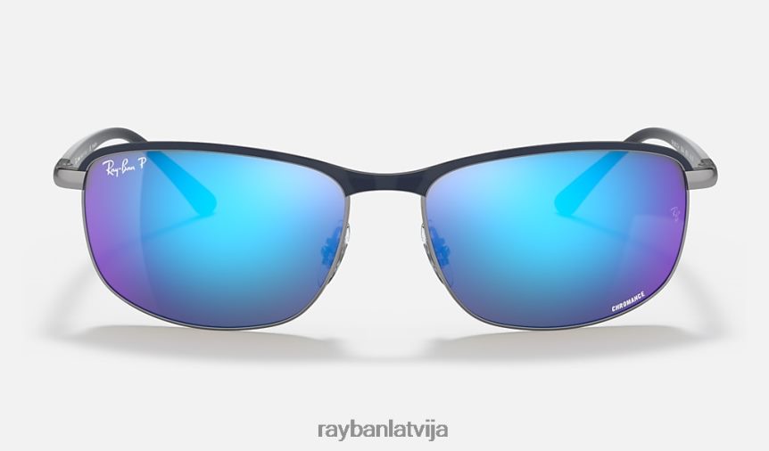 rb3671 kanālu krāsa matēts zils uz gunmetāla/pelēks/zils F0L86X1187 vīriešiem Ray-Ban saulesbrilles