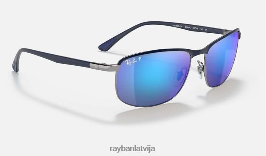 rb3671 kanālu krāsa matēts zils uz gunmetāla/pelēks/zils F0L86X1187 vīriešiem Ray-Ban saulesbrilles