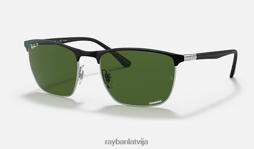 rb3686 krāsa pulēta melna uz sudraba/tumši zaļa F0L86X1417 vīriešiem Ray-Ban saulesbrilles
