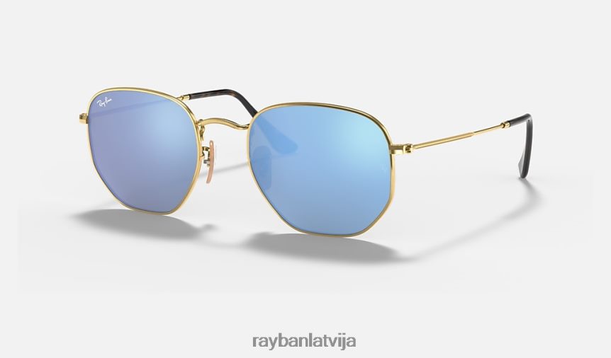 sešstūrainas plakanas lēcas pulēts zelts/gaiši zils F0L86X97 vīriešiem Ray-Ban saulesbrilles