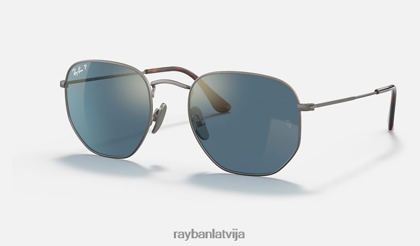 sešstūrains titāns pulēts gunmetāls/zils F0L86X1408 vīriešiem Ray-Ban saulesbrilles