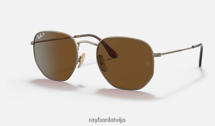 sešstūrains titāns pulēts zelts/brūns F0L86X1407 vīriešiem Ray-Ban saulesbrilles