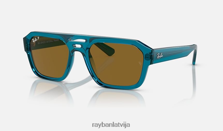 uz korigana bio bāzes pulēta caurspīdīga gaiši zila/tumši brūna F0L86X63 vīriešiem Ray-Ban saulesbrilles