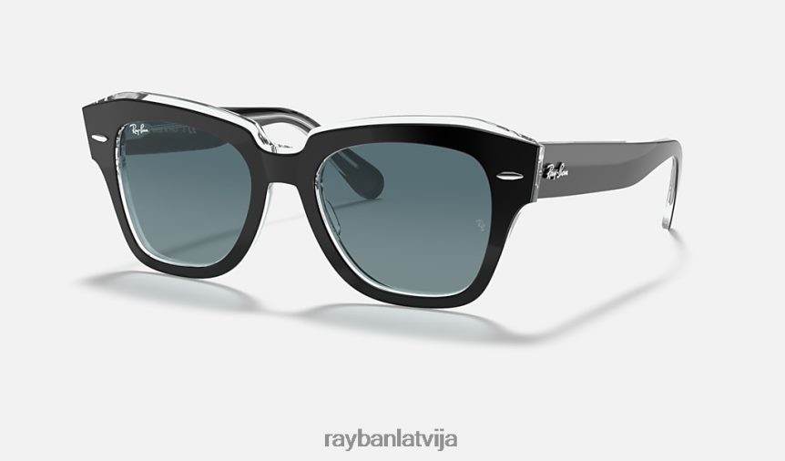 valsts iela pulēta melna uz caurspīdīga/zila F0L86X625 vīriešiem Ray-Ban saulesbrilles